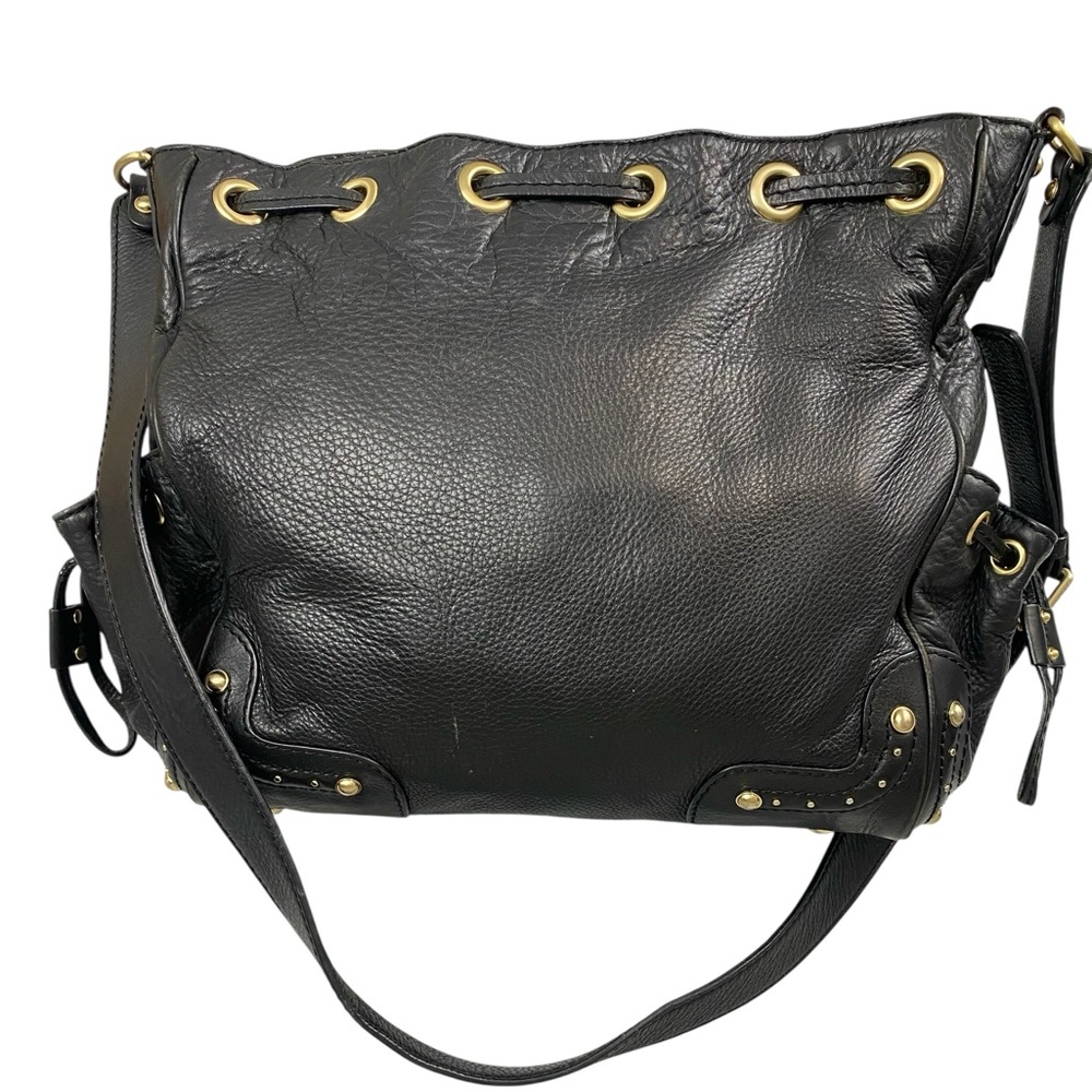 Michael Kors Black Leather Shoulder Bag with Gold Accents Gold MK Charm Studs - Picture 14 of 16